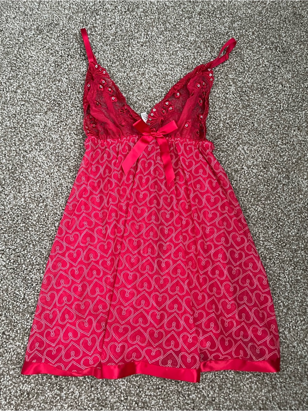 Red Lace & Heart Print Chemise Nightdress